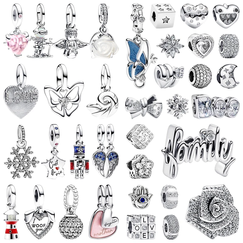 תכשיטים חדשים לנשים לעשות בעצמך מתנה עם פרח שלג מבריק, פרפר, מלאך וורד בצורת פרח. צעצוע נייד מתאים לצמיד מקורי עם חרוזים