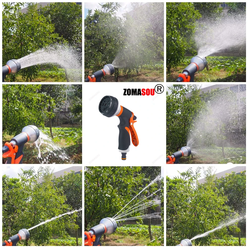 ZOMASOU 1/2Pcs Pistolet do rozpylania wody z wężem ogrodowym 8 trybów Myjnia samochodowa Wysokociśnieniowa dysza do podlewania roślin Trawnik