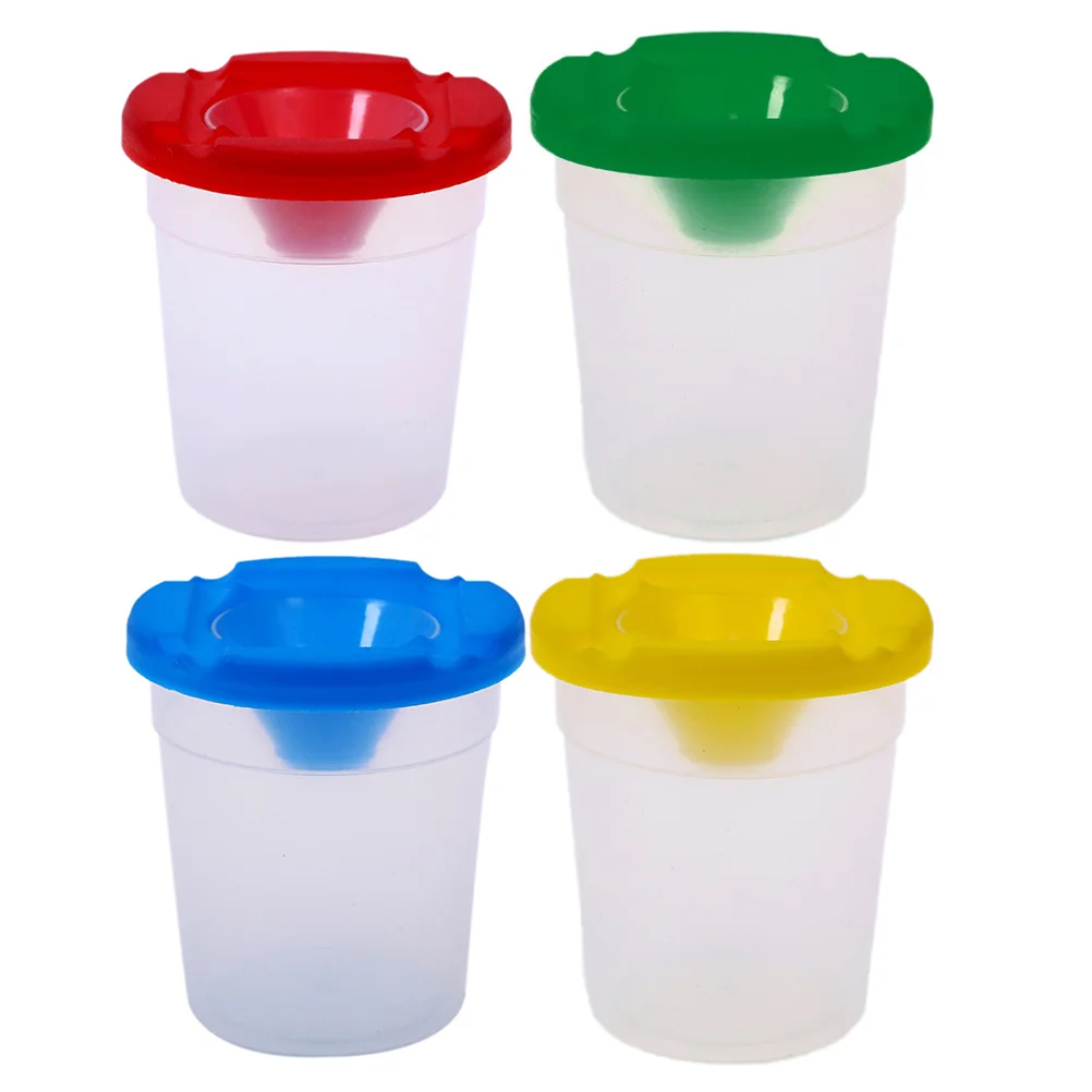 5 Pcs Leakproof Child Cup with Lid Graffiti Brush Paint Cups Painting Accessories