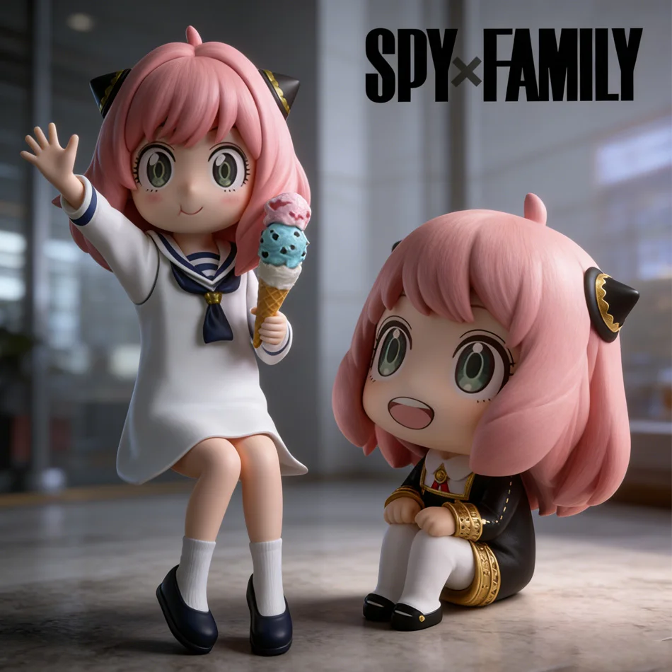2 piezas Spy x Family Anya Forger Helado Versión de Verano Figura de Anime de Chica con Fideos, Adorno de Escritorio, Decoración para Coche