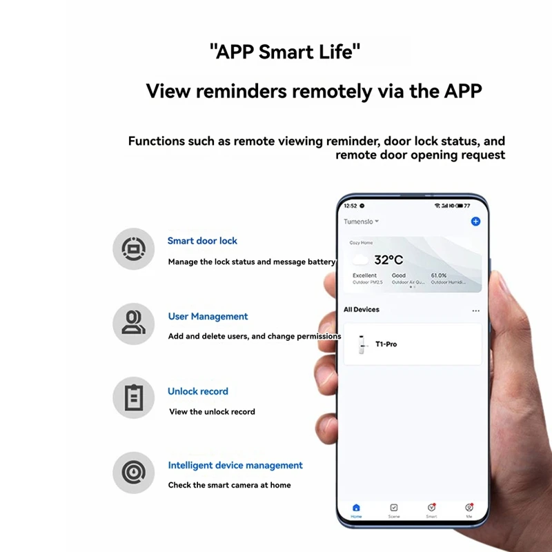 

TTlock Auto Smart Deadbolt Lock Remote Fingerprint Digital Code Electronic Deadbolt Lock with Door Sensor Black-A74P