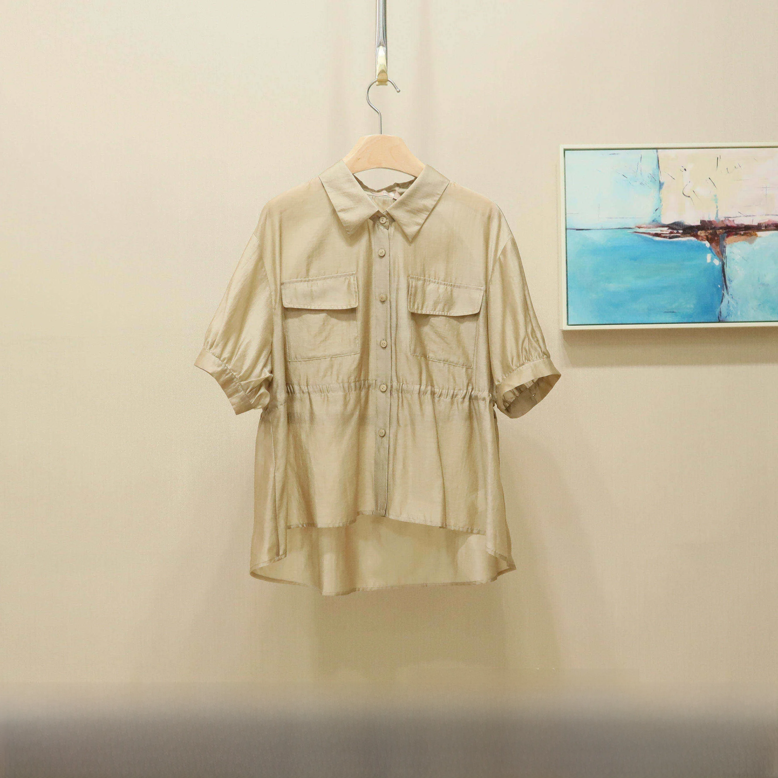 

Sli Faionable irt Turn-down Collar ort Sve Women's Premium Clothing Summer New Arrival Ele Airy Top