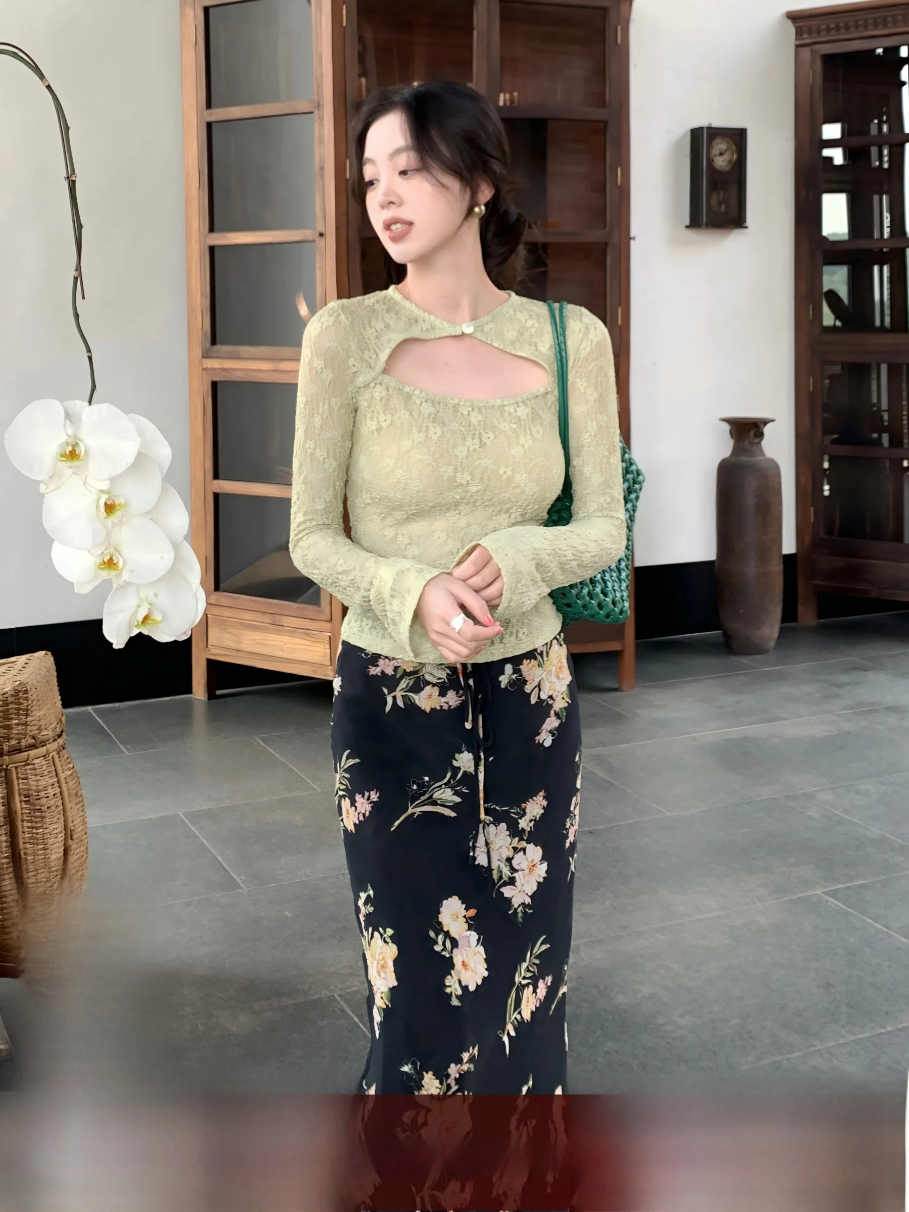 

Модная асимметричная длинная юбка с цветочным принтом и высокой талией для похудения, женская, весенняя коллекция, производство Китай, полиэстер