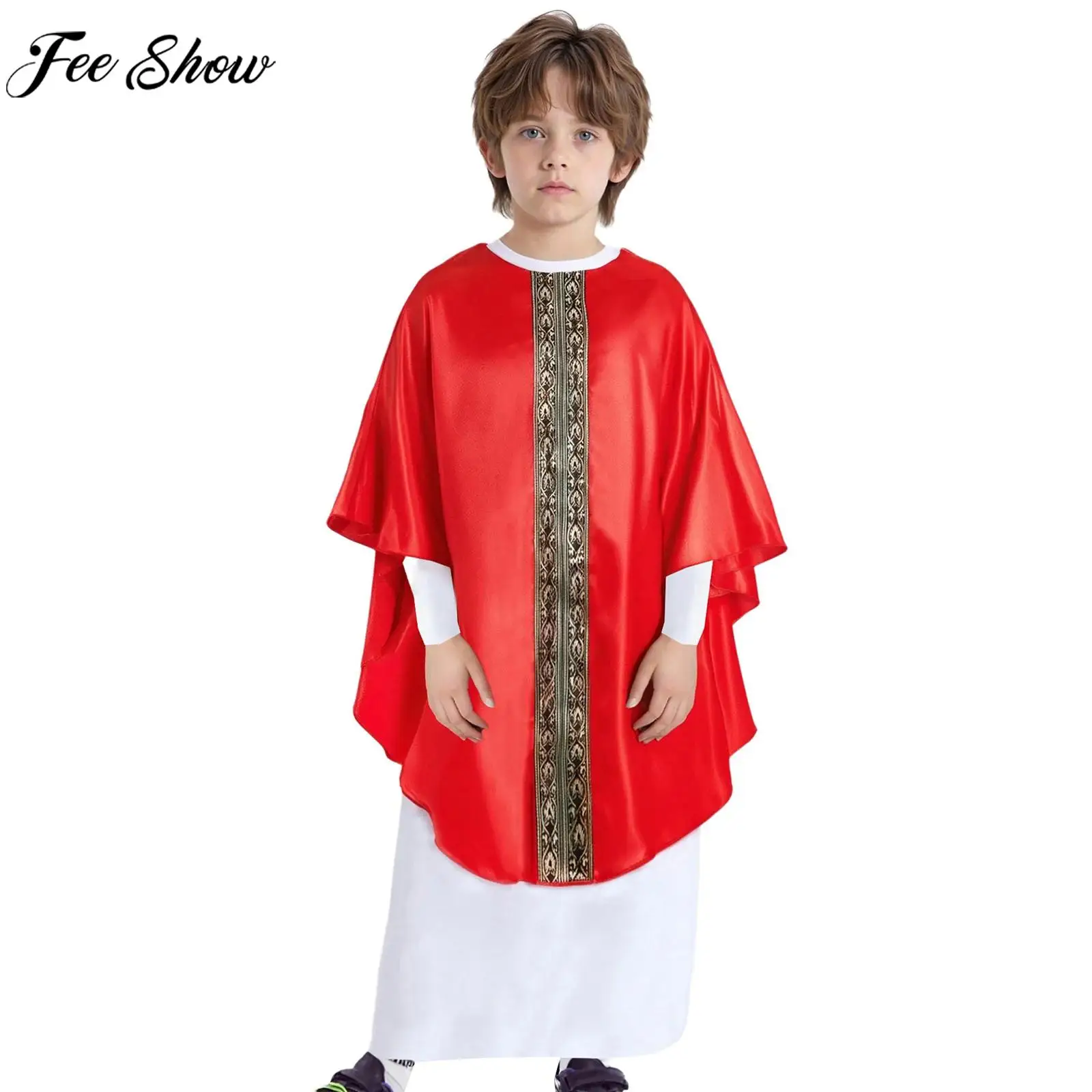 

Детский костюм Папы на Хэллоуин, библейский католический кардинал, епископ, одежда для косплея, одежда на молнии с длинными рукавами, халат Священного отца, пастора, священника