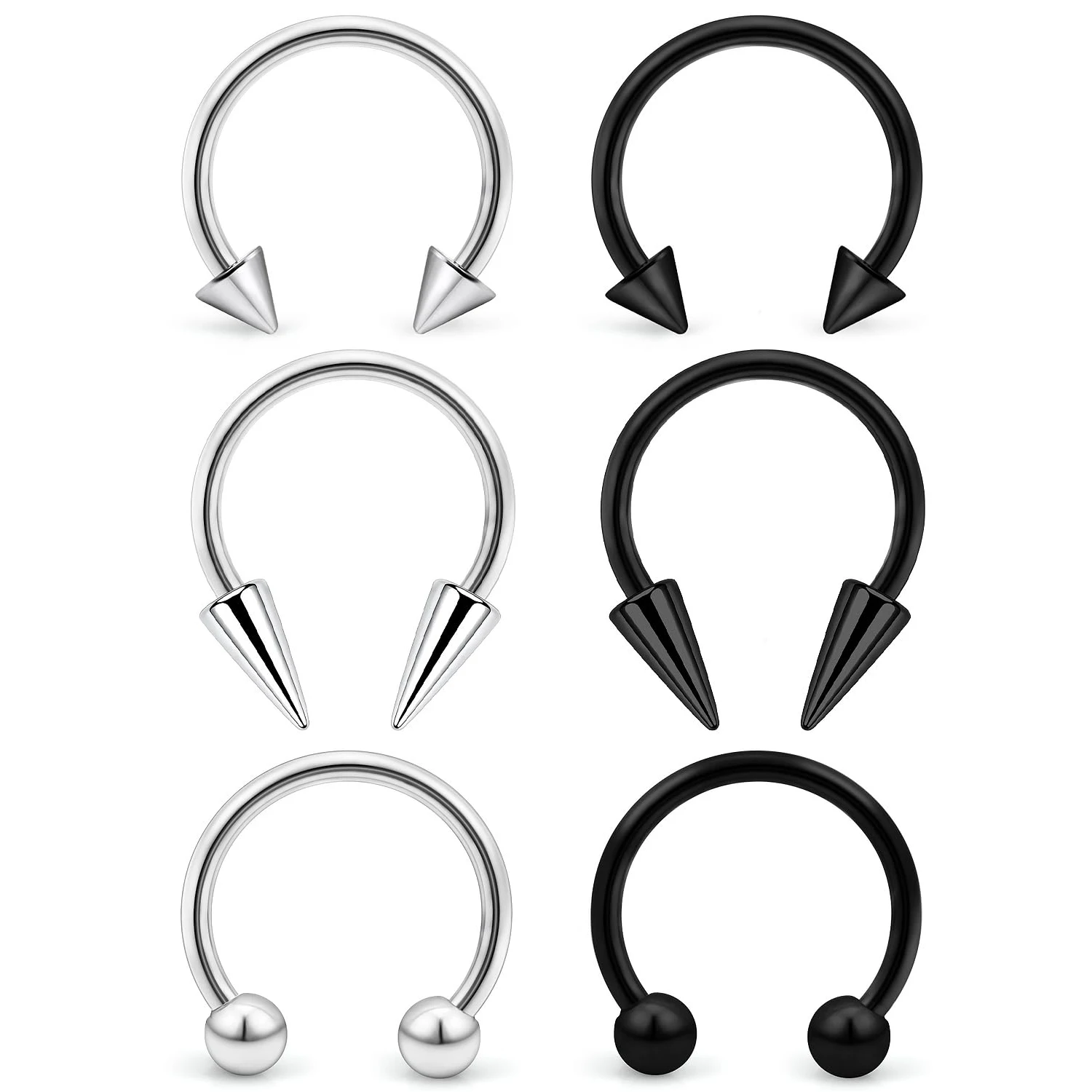 1 Pcs Septum Rings 16G Surgical Steel Long Spike Horseshoe Lip Rings Piercing Jewelry for Women and Men 8mm/10mm