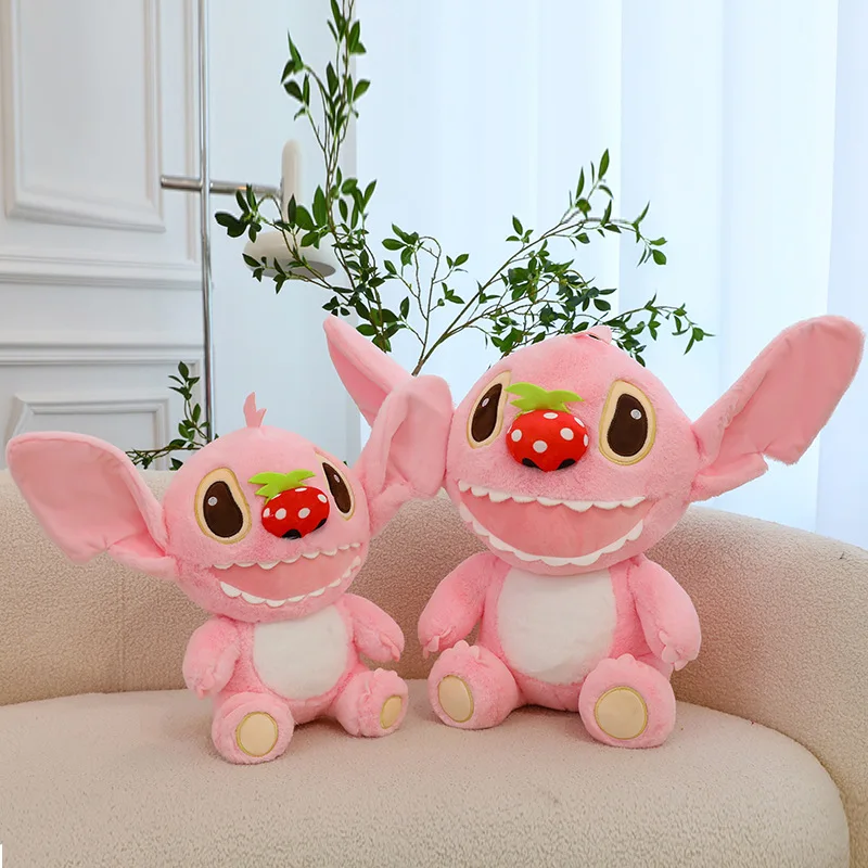 25-50cm Disney Strawberry Lilo and Stitch peluche Pink Anime Plushie Pillow Stich Dolls Soft farcito regalo di compleanno per bambini