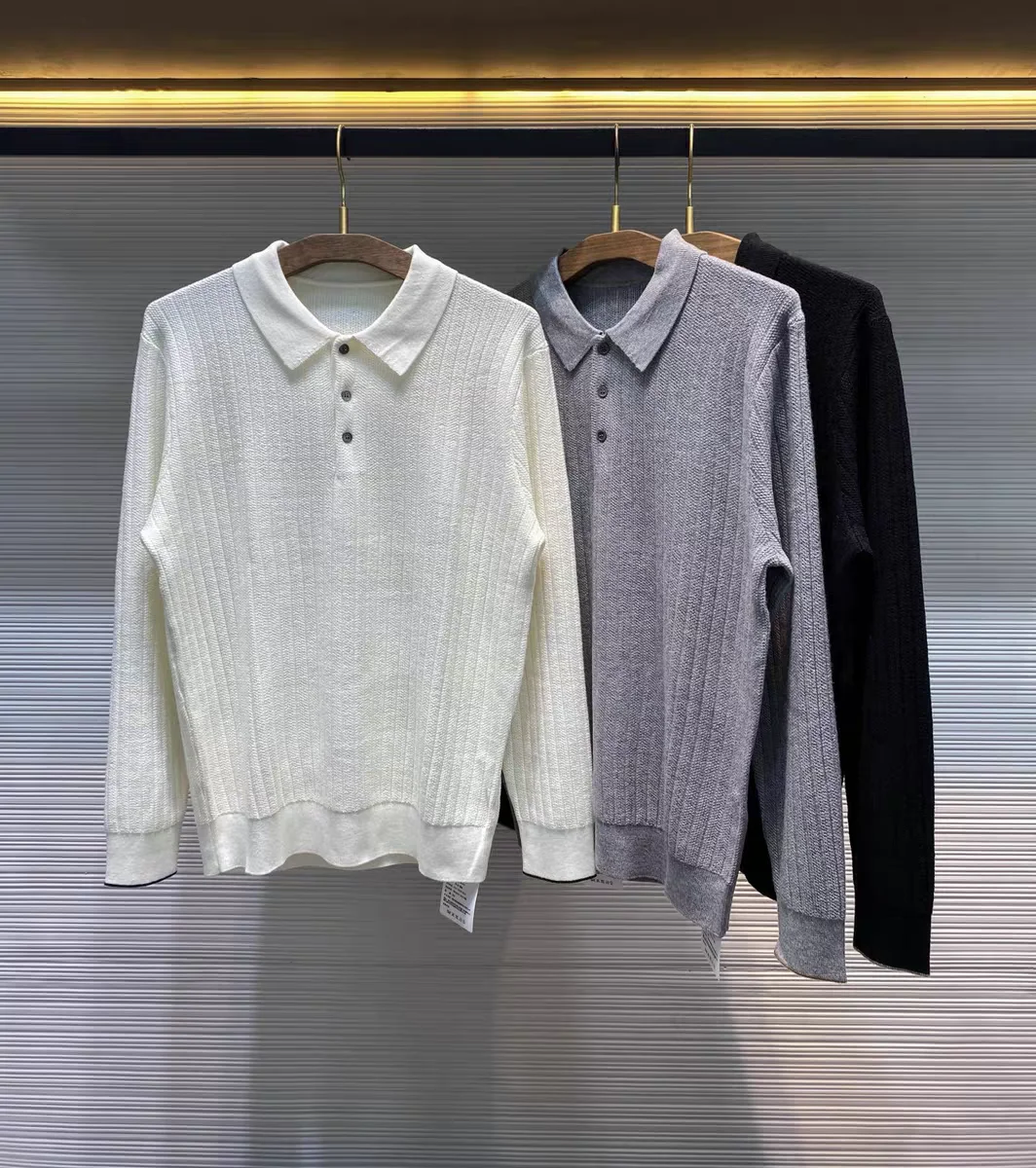 

Мужской осенне-зимний вязаный свитер Long Sve Wool Blend irt Sle, свободная посадка, повседневная одежда, классический топ с воротником в клетку