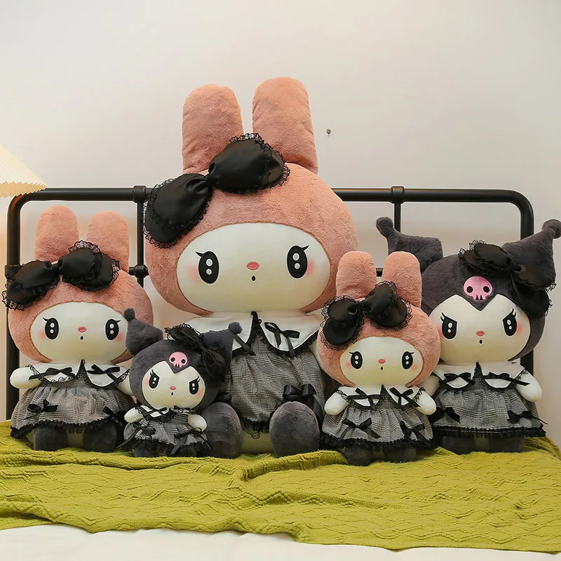 60cm Sanrio Kuromi My Melody Plush Stuffed Dolls Kawaii Cartoon Sofa Cushion Pillow Dark Gothic Lace Toy Birthday Gift For Girl