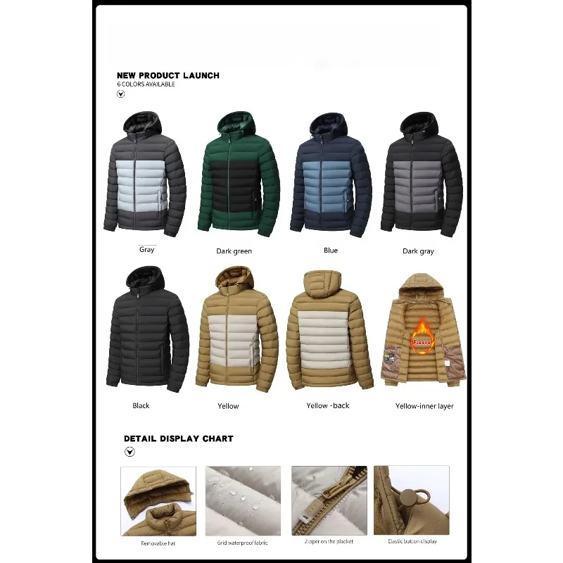 

Color-Blocked Jacket Waterproof Outdoor Camping Skiing Autumn and Winter Men's Hooded Detachable Cotton Jacket Winter Jacket