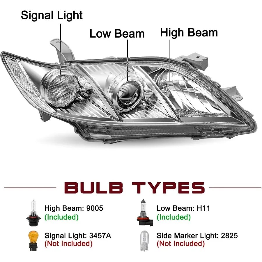 مجموعة مصابيح أمامية لجهاز العرض متوافقة مع 20072009 كامري 4 أبواب استبعاد المصابيح الأمامية البديلة الهجينة للركاب والسائق Si