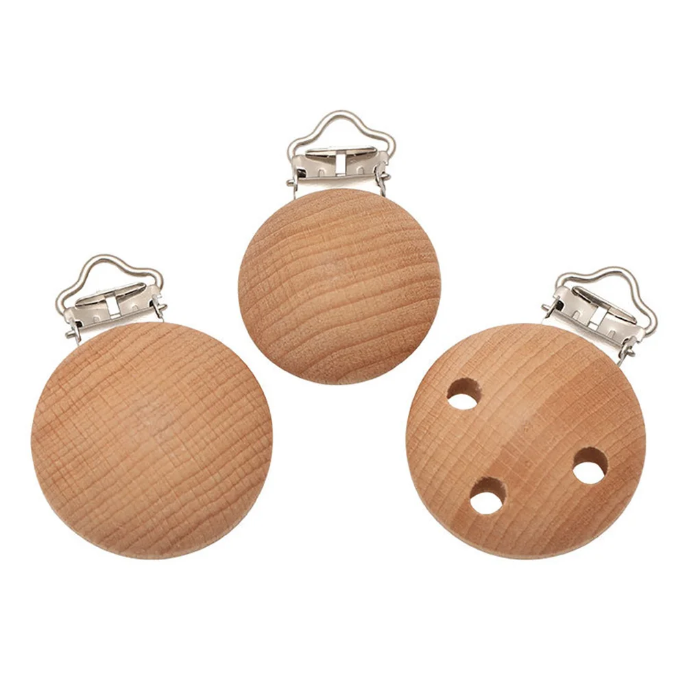 

10Pcs Infant Pacifier Clips Wooden Round 35Mm Three Holes for Baby Teething Soother Holder Natural Wood Clip Accessory