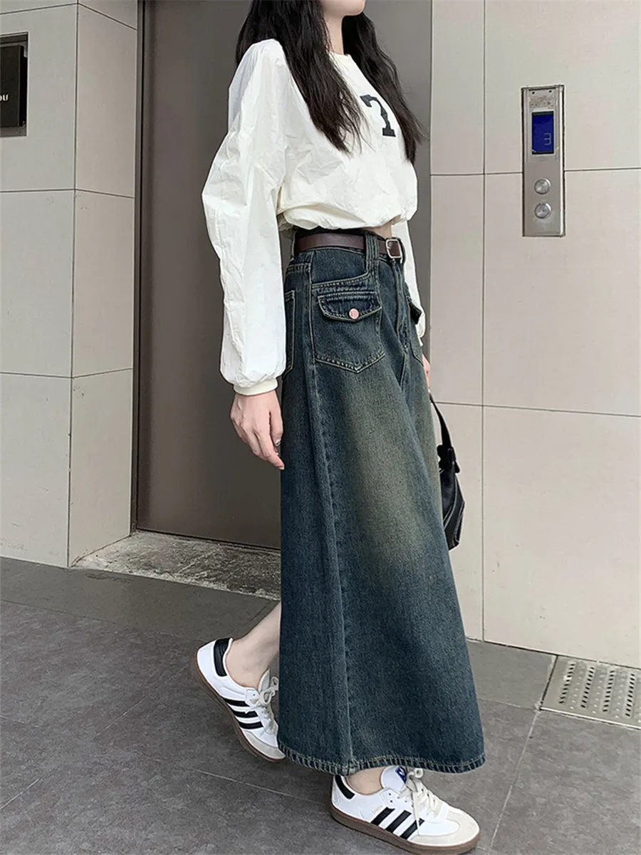 

Women's A-Line Denim Skirts Y2k Harajuku Korean Vintage 90s Oversize High Waist Long Jean Skirt 2000s Trashy Clothes 2024