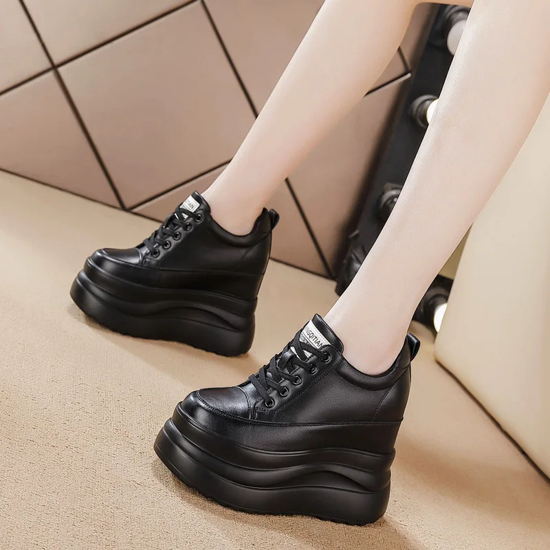 Frauen Höhe-verbesserung 13CM Casual Schuhe Herbst frauen Neue Spitze-up Vielseitig Bequeme Dicke Sohle High Heel casual Schuhe