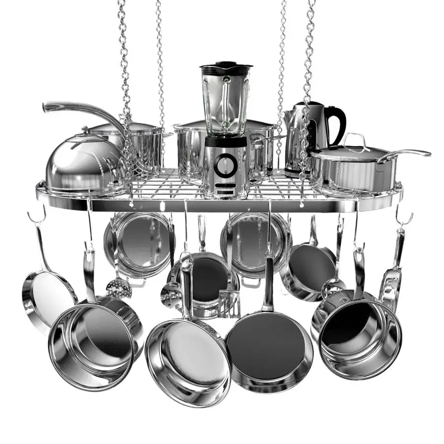 

Hanging Pot Rack Ceiling Mount Kitchen Organizer for Pots and Pans with 15 Hooks 33 x 17 Inches HeavyDuty, Durable and SpaceSavi