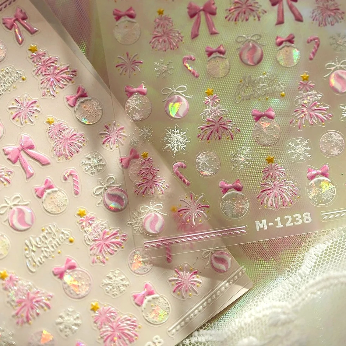 สติ๊กเกอร์ติดเล็บลายคริสต์มาส ต้นคริสต์มาส ดอกไม้ไฟ โบว์ญี่ปุ่น-เกาหลี เกล็ดหิมะ มนุษย์หิมะ ดาว ซานตาคลอส