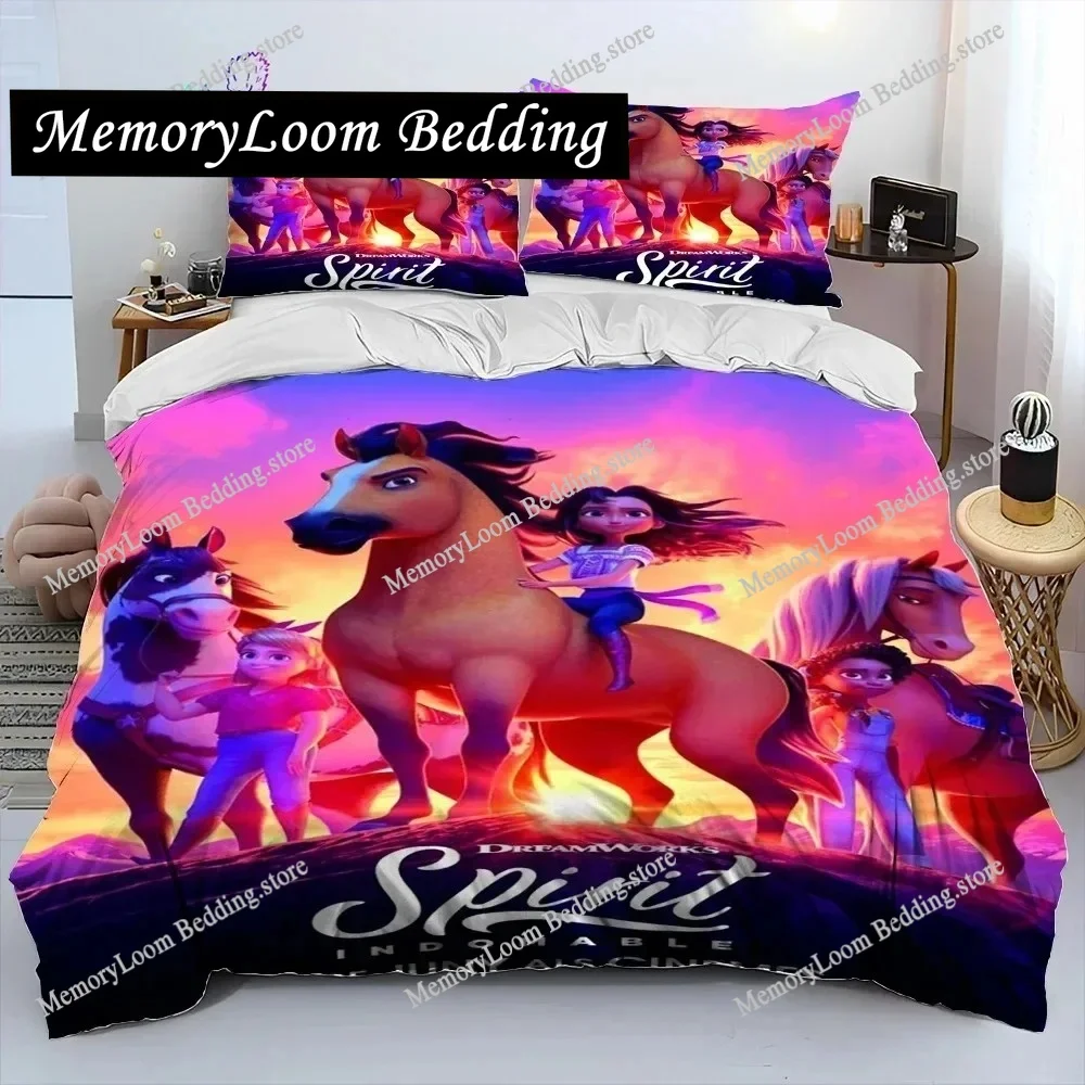 

Spirit Riding Free Horses Cartoon Bedding Set Single Twin Full Queen King Size Bed Set Adult Kid Bedroom Bedding Gift