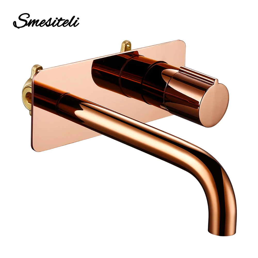 

Bathroom Faucet Wall Mounted Mixer Sink Tap Dual Control Single Handle Faucet Solid Brass Rose Gold Tap Hot And Cold Water