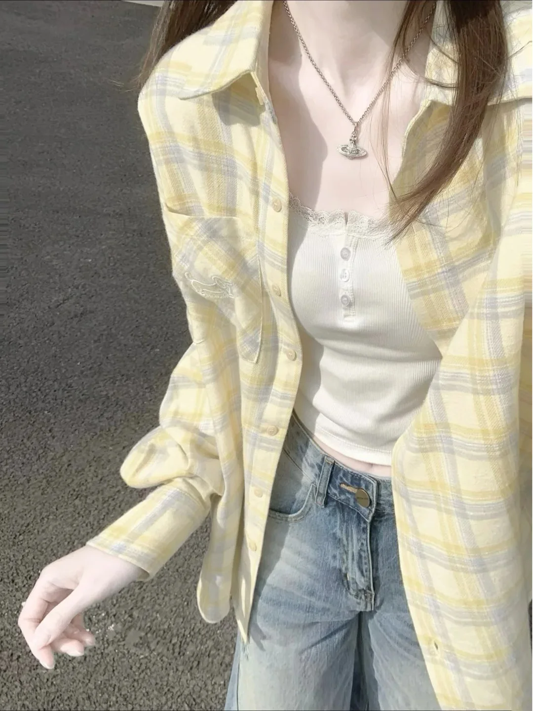 

High Intelligence Sensation Collar Embroidered Shirt Women's Spring Summer Loose Layering Casual Versatile Sun Protection