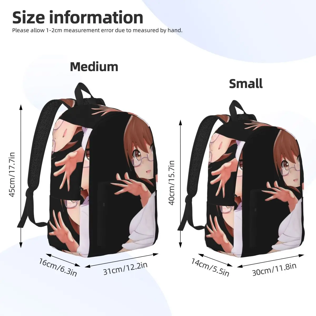 أنيمي شخصية نظارات فتاة كلاسيكية تي شيرت بسيط وأنيق على ظهره قماش حقائب الظهر للنساء