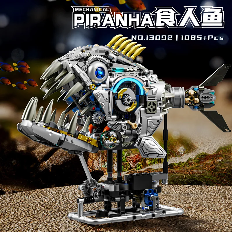 

Handsome Mechanical Piranha Whale Shark Dragonfly Animal Model Puzzle Building Blocks Assembly Mobile Can Light Up Festival Gift