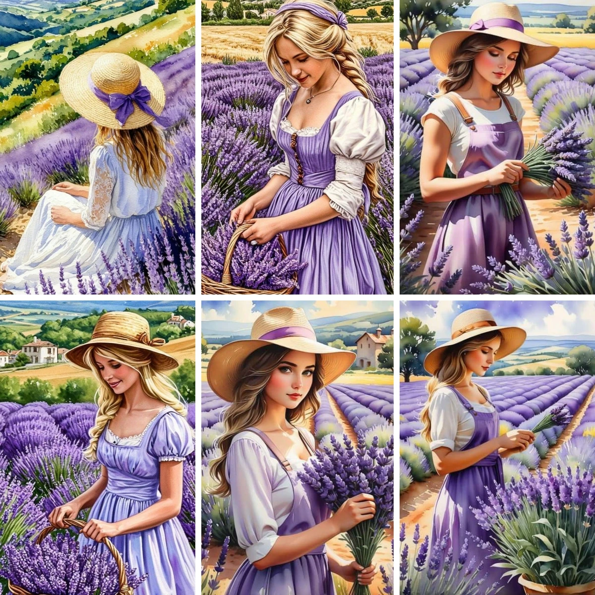 

Diamond Painting Kits Lavender Field Woman DIY Full Drill Diamond Art Painting for Adults with Accessories Provence Floral Art