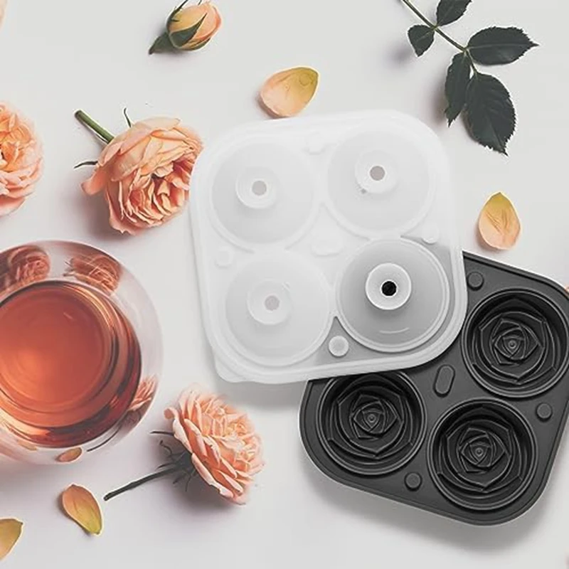 3D Rose Ice Square Mold,Ice Square Trays,Make 4 Giant Cute Flower Shape Ice,Dishwasher Fun Big Ice Ball Maker