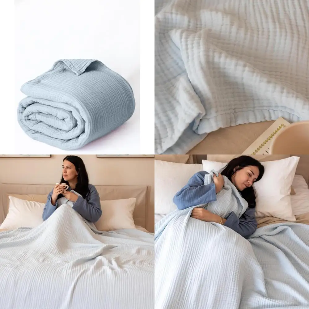 

Queen XL Size 95x102 Soft 100% Cotton Turkish Muslin Throw Blanket for Bed, Baby Blue, Luxurious Bedding Option
