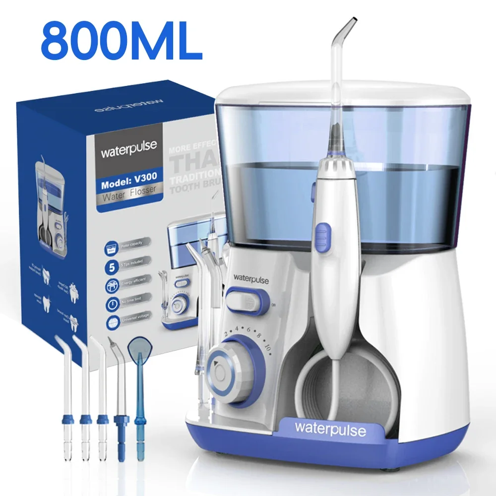 Waterpulse Electric Water Flosser Oral Irrigator 800ML Large Capacity Dental Water Hygiene Flossing Teeth Cleaner with 5x Tips
