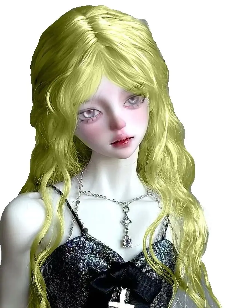 BJD wig suitable for sizes 1/31/4 high temperature hair fruit green wavy long curly hair for women double ponytail personalizd