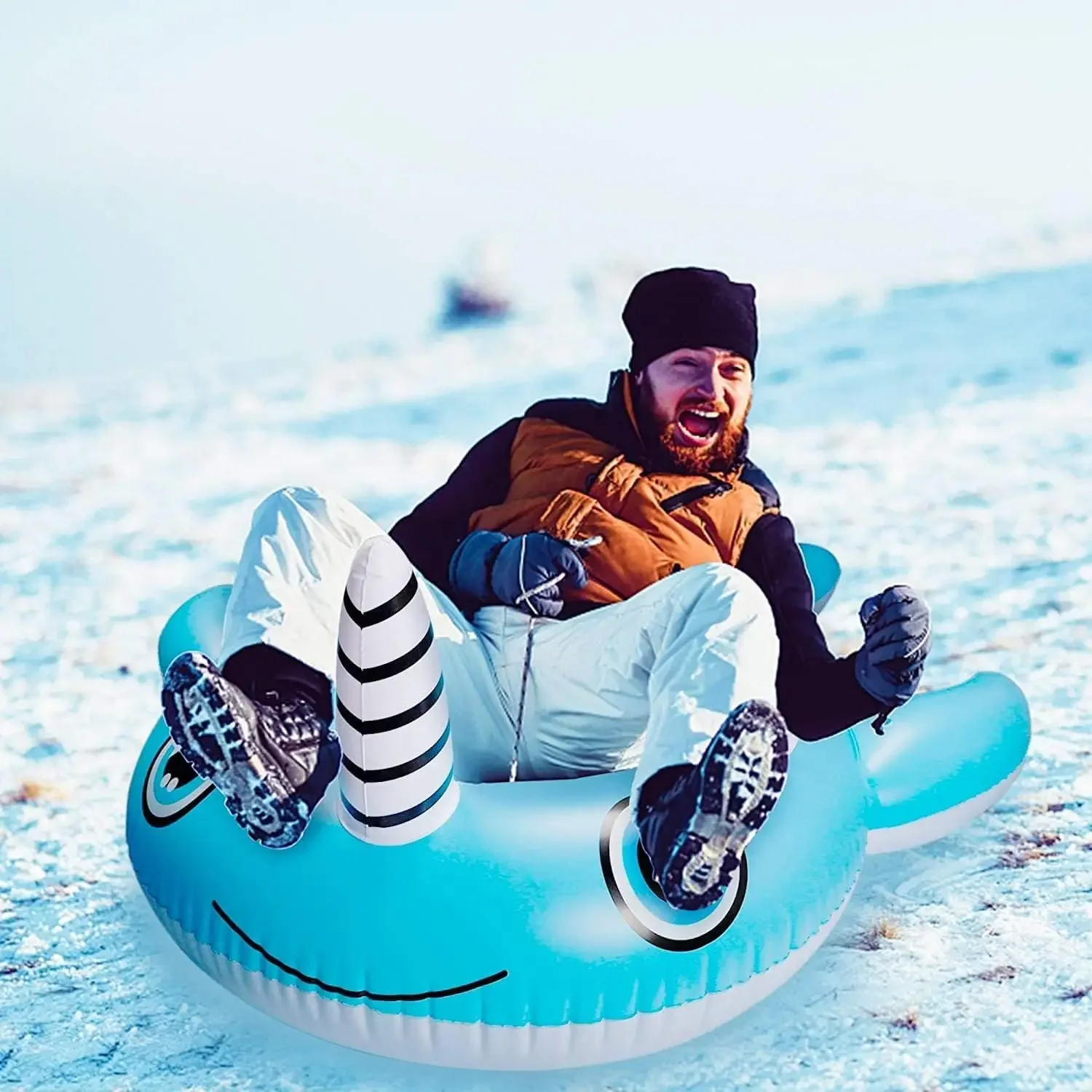 Inflatable Snow Tube, 62 Inch Winter Heavy Duty Snow Tubing, Inflatable Sled with handle for Adults and kids