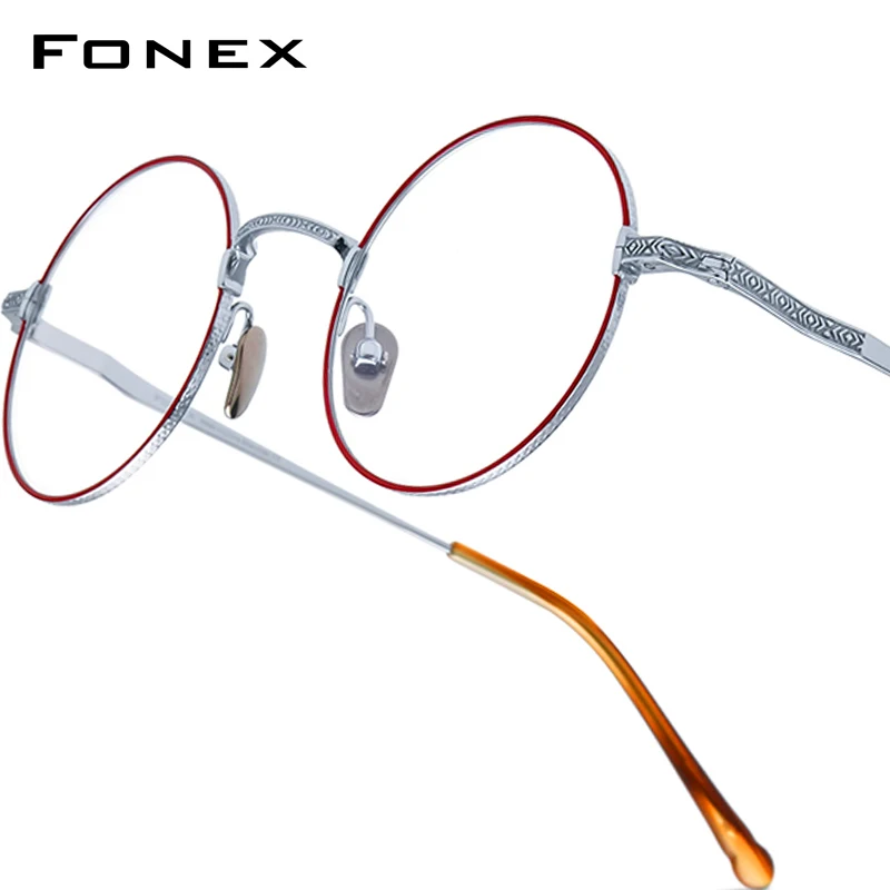 FONEX tytanowe okulary ramka kobiety marka Design Retro okrągłe okulary mężczyźni Vintage japońskie ultralekkie wysokiej jakości okulary N045