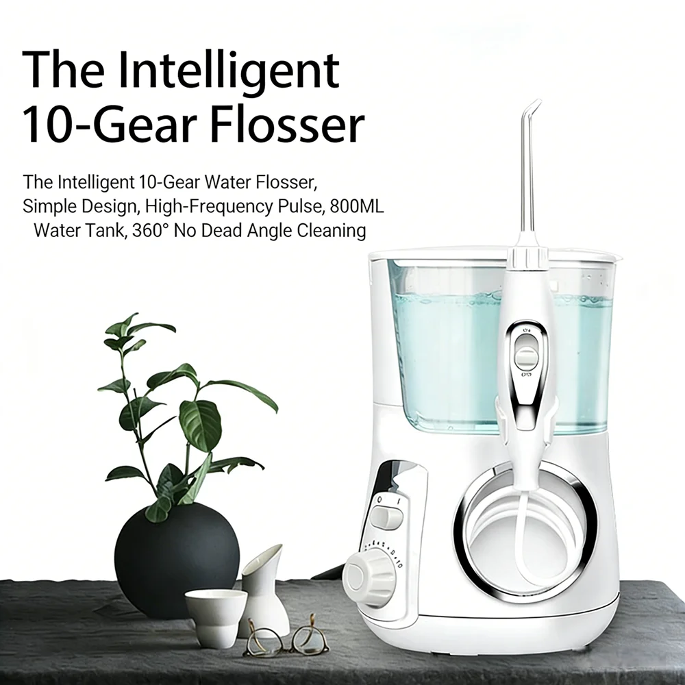 

Домашний настольный ирригатор для воды IPX7, водонепроницаемый и большой резервуар емкостью 800 мл, глубокая очистка и ирригация 2-в-1 для семейной гигиены полости рта
