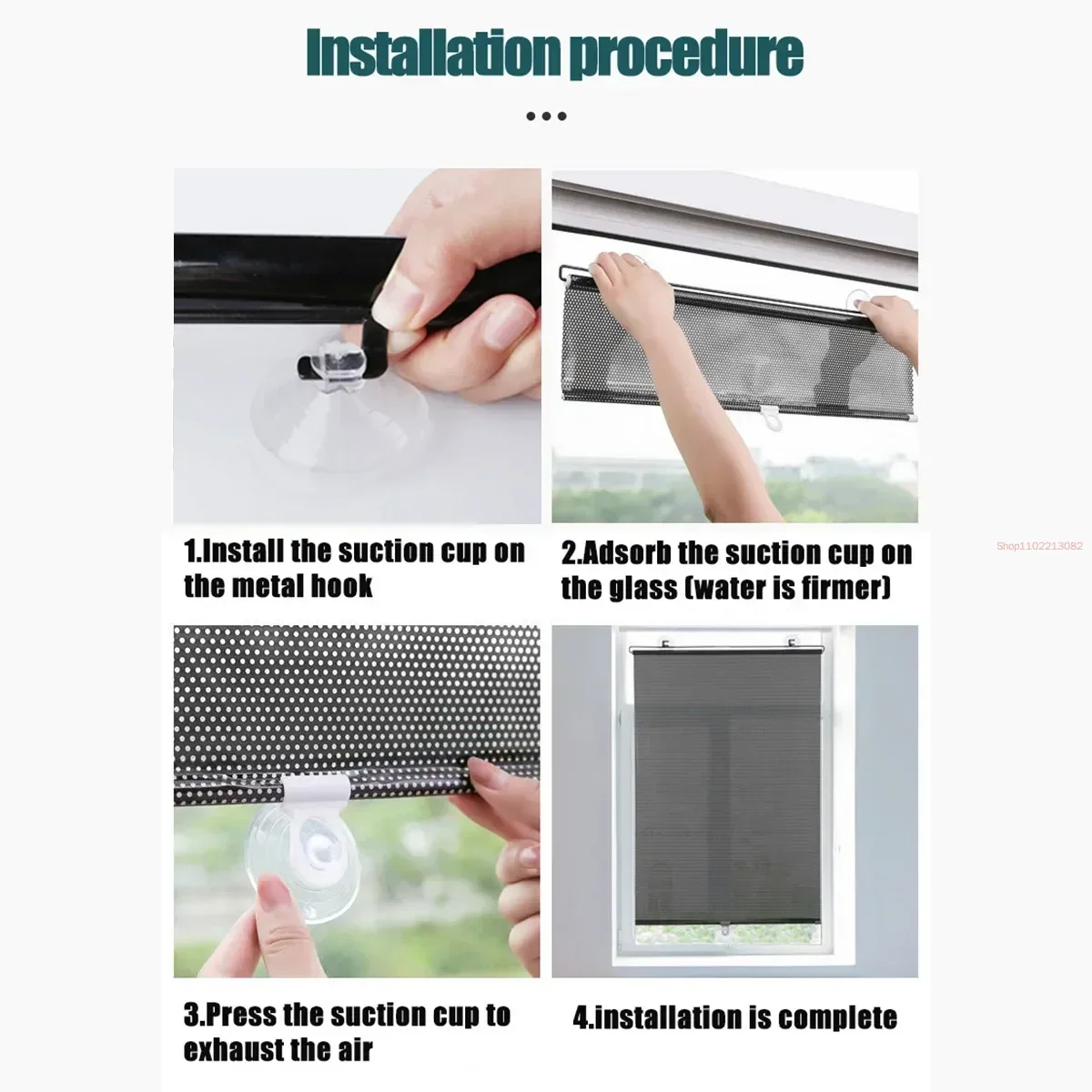Sunshade Roller Blinds Free-Perforated with Suction Cup Car Bedroom Kitchen Office Sunshade Blackout Curtain Portable Drape
