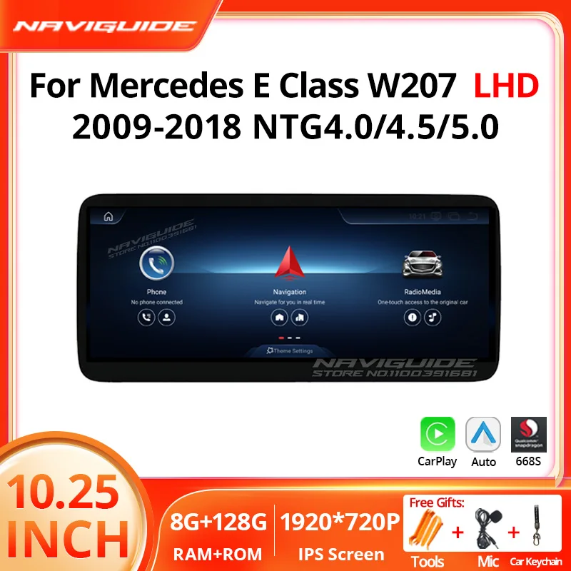 

NAVIGUIDE 10,25 дюйма Android13 для Mercedes E Class W207 Автомобильный радиоприемник Мультимедиа WIFI GPS Google Carplay Bluetooth головное устройство Navi 4G BT