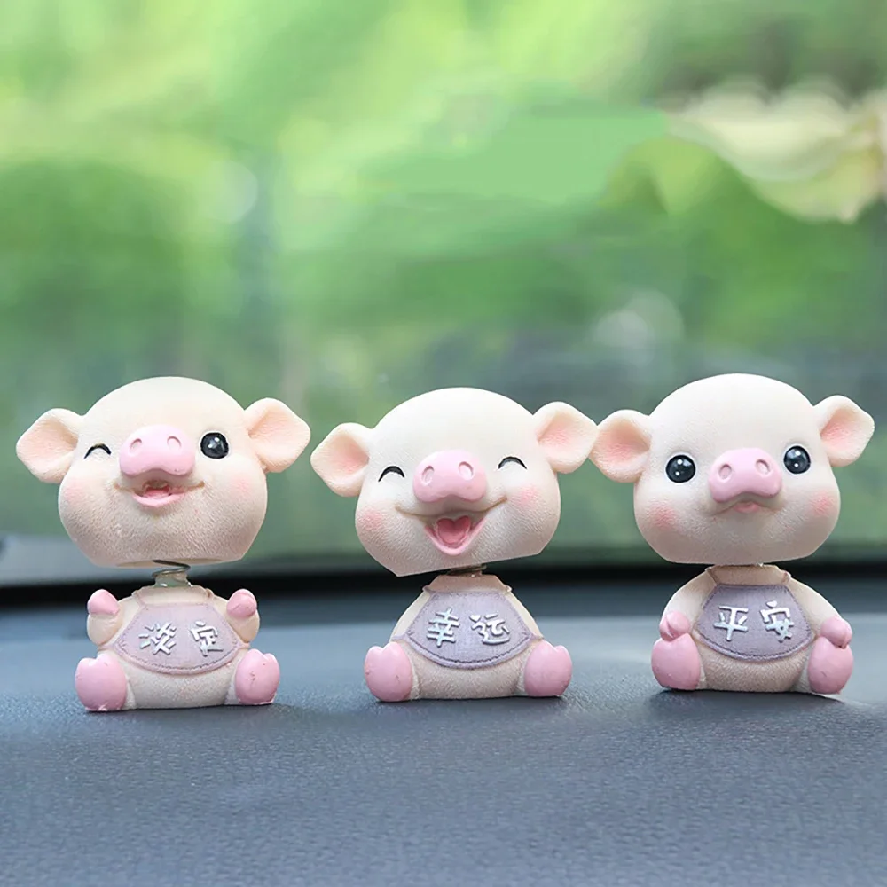 

Car Ornaments Cute Resin Shake Head Pig Doll Lovely Auto Dashboard Decorative Toys Kids Interior Decoration Accessories Gift