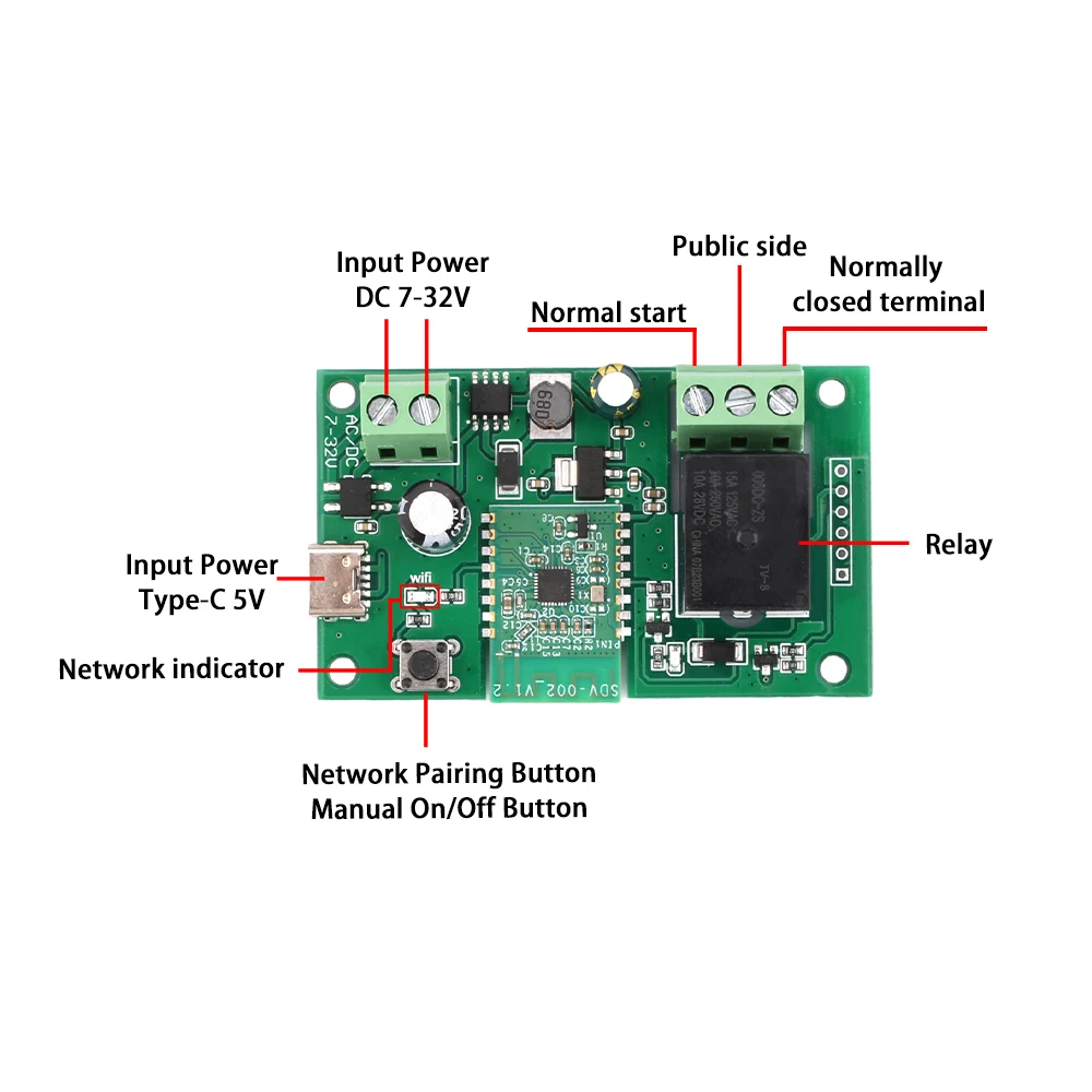 DC5V 7-32V Pro 1 Channel WIFI Bluetooth Relay Switch Module Compatible With eWelink APP Type-C Inching Self-Locking Swith Module