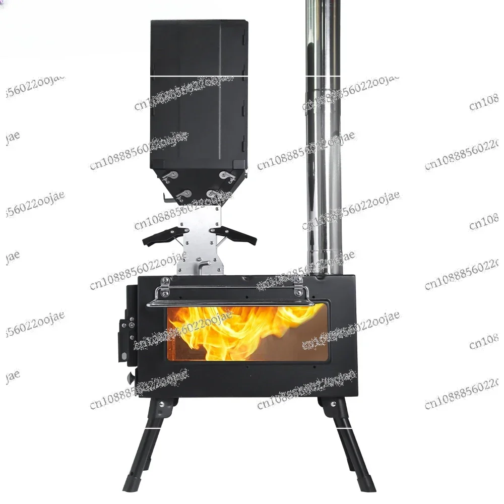 Portable Windproof Outdoor Pellet Fire Wood Heater with Burner Stove Bin for Camping Tent