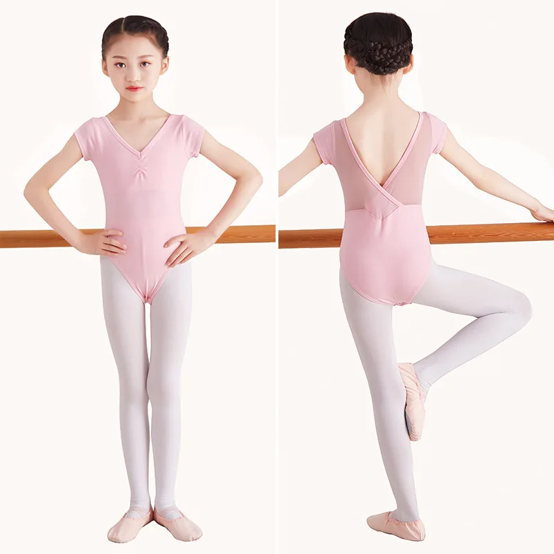 Bé Gái Tuổi Teen Ba Lê Leotard Lưới Chia Thể Dục Dụng Cụ Leotards Váy Múa Bodysuit Đen Tay Ngắn Trẻ Em Ba Lê Trang Phục