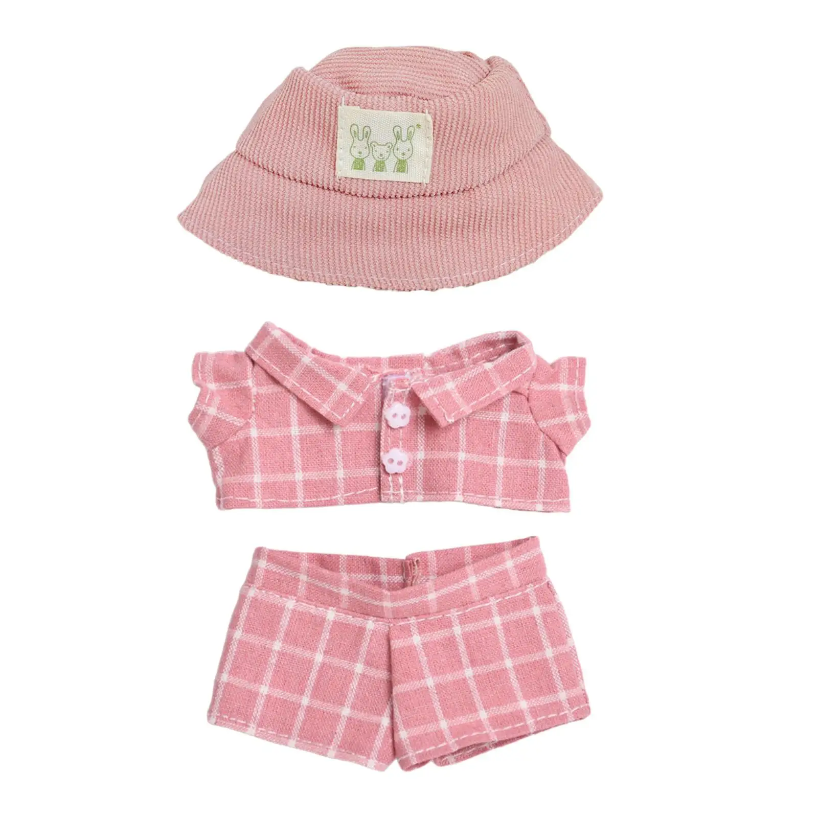 Doll Outfit Collection, Dress Up Set, Pink Checkered Suit, Hat Props, DIY Fashion for 17cm Plush Dolls