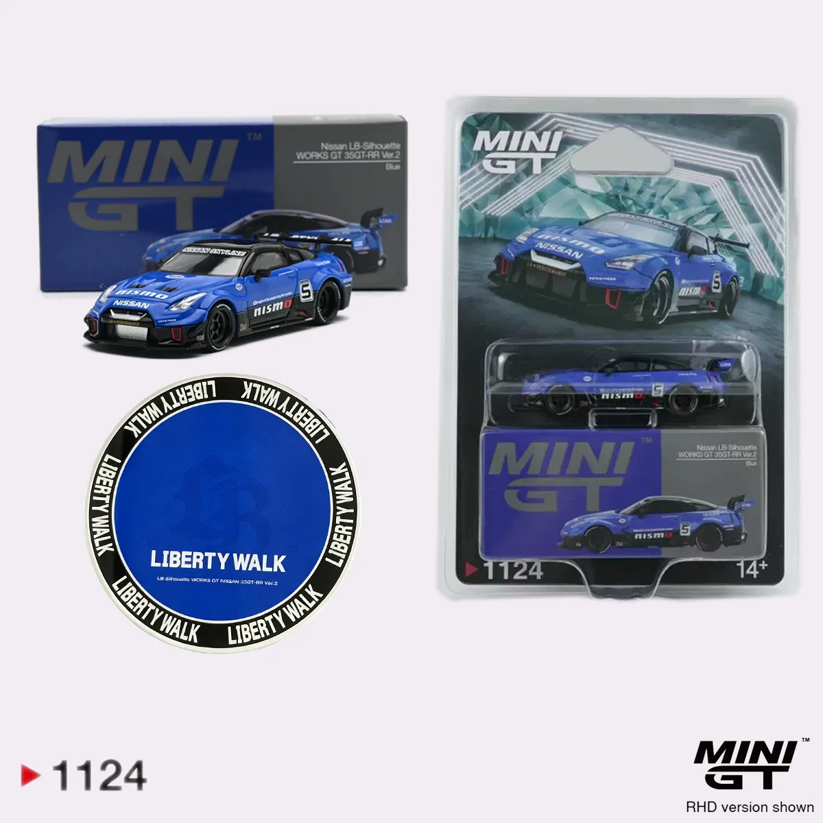 MINIGT 1124 In Stock 1:64 LBWK LB Silhouette WORKS GT NISSAN 35 GT RR Ver.2 Blue Diecast Car Model Collection Toys