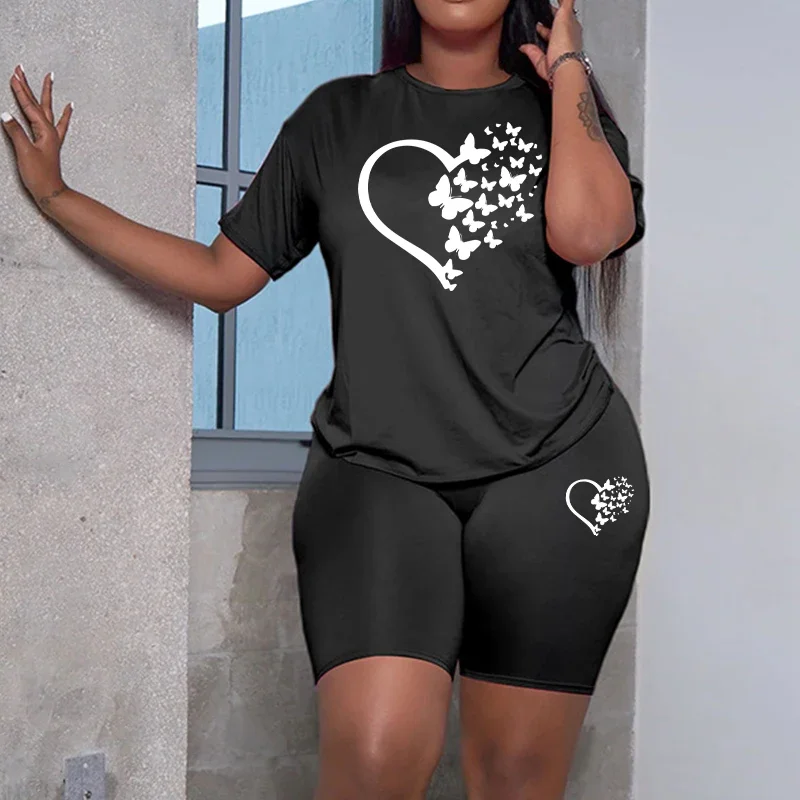 

Летний женский спортивный костюм с принтом, повседневные шорты, комплект из 2 предметов, для активного отдыха, бега, женская одежда, модная футболка, уличный стиль