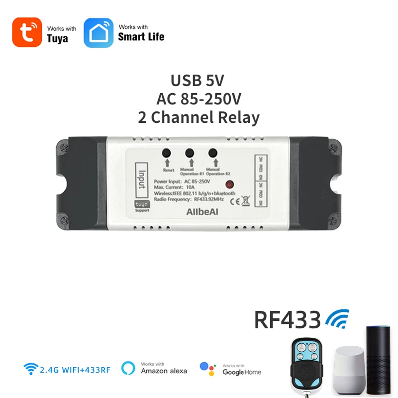 Wifi Tuya Smart 2CH Control AC Motor Forward Reverse Switch,110V 220V 230V 2 Channels Module Relay,Alexa Google Alice RF Remote