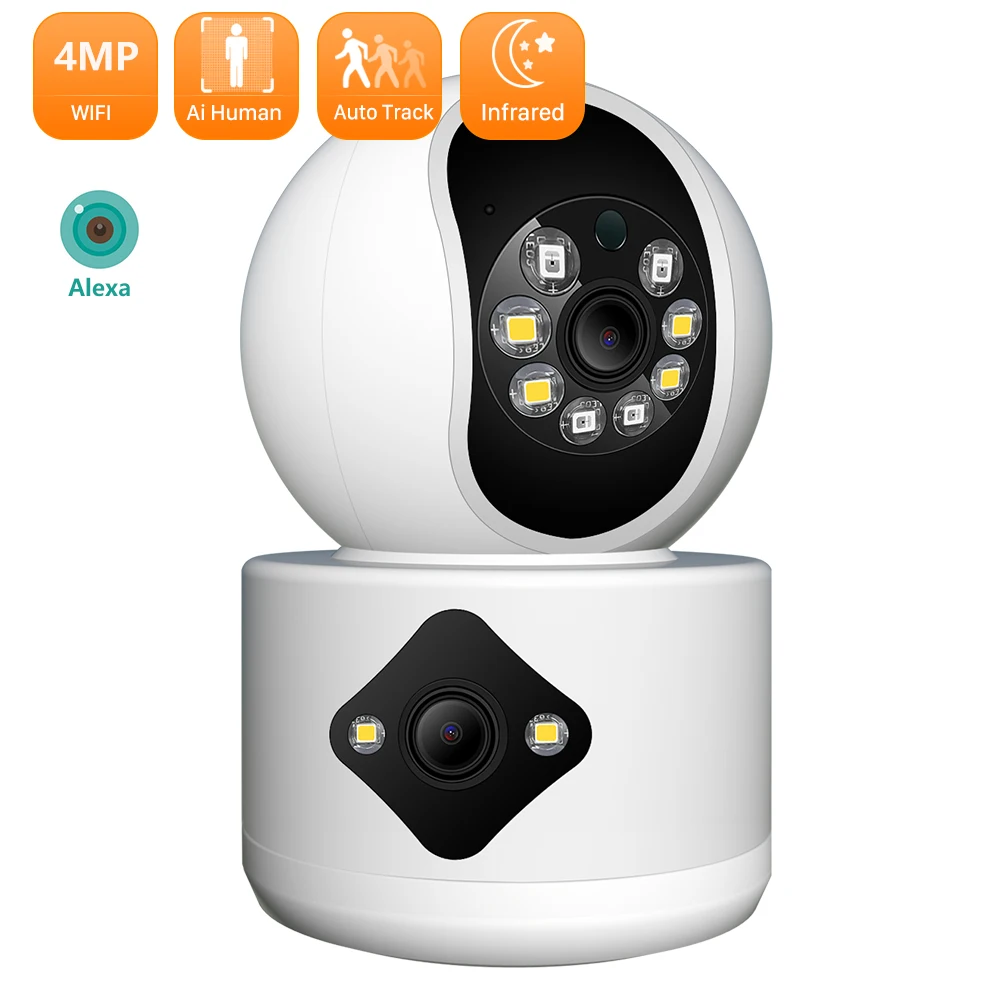 4mp Dubbele Lens Ptz Automatische Tracking Ai Menselijke Detectie Binnenshuis Wifi Camera Infrarood Nachtzicht Usb-Verbinding Icsee