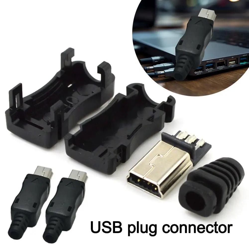 5Pin Mini USB Male Connector DIY Mini USB Jack Wire With Plastic Cover 4 In 1 Assemble Data Cable Connector