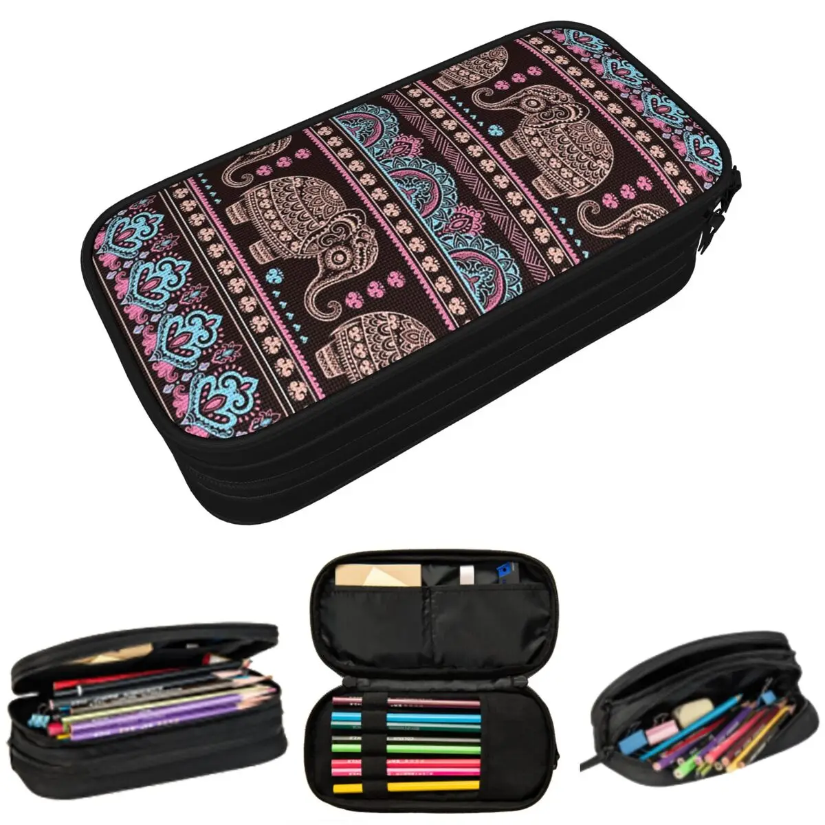 

Elephant Ethnic Tribal Animal Boho Pattern Pencil Case for Studen Gifts Pen Box Pencil Bag Stationery Supplies Pen Holder Bag