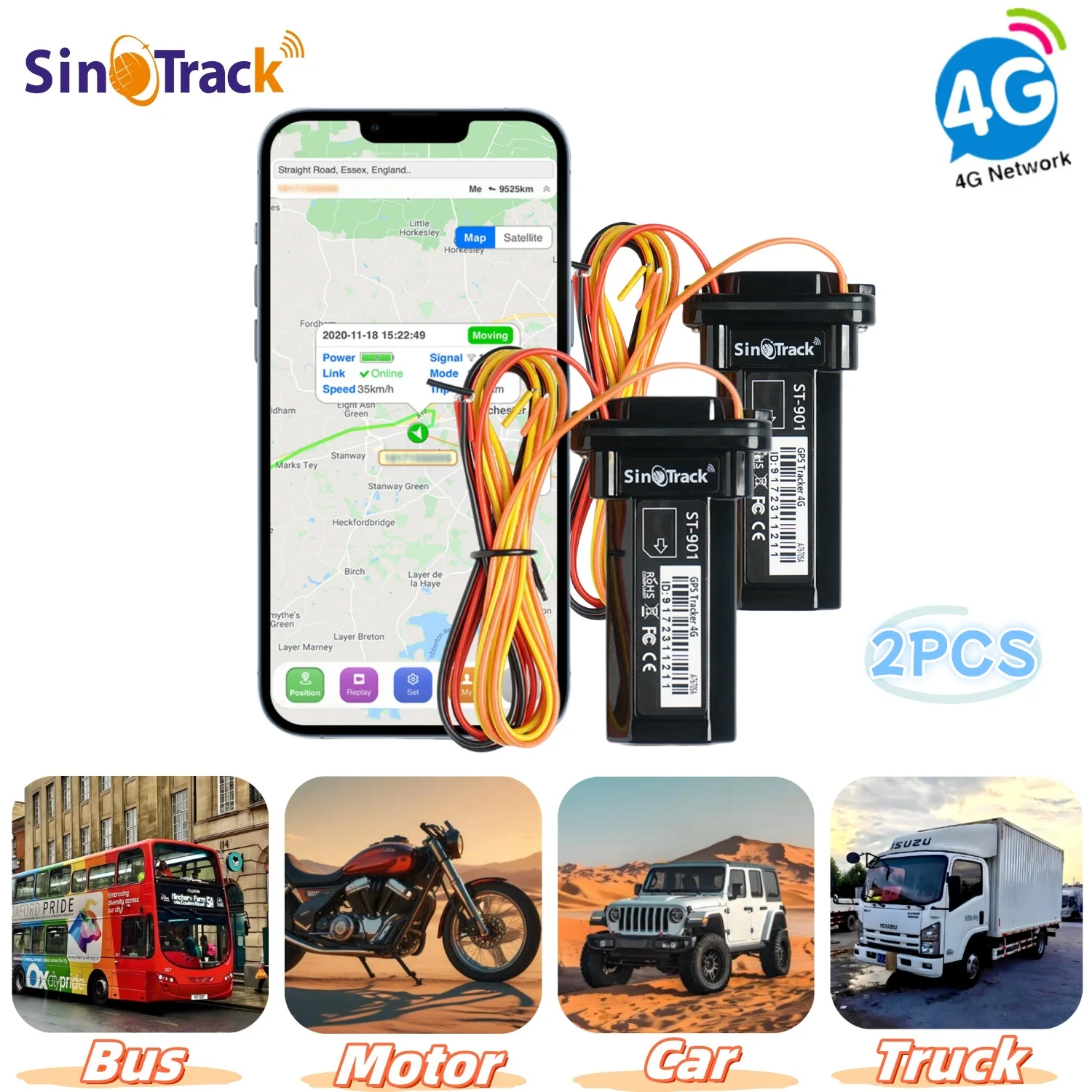 2 단위 미니 4G 추적기 ST-901L SUV 트럭 버스 자동차 도난 방지 용 방수 내장 배터리 GPS 무료 APP 온라인 추적