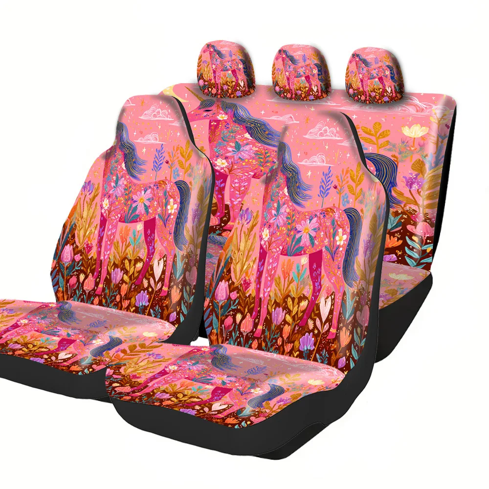 2-5 Seat Set Car Seat Covers Premium Polyester Universal Fit All Weather Protection For Truck SUV Off-Road Car Magical Unicorn D