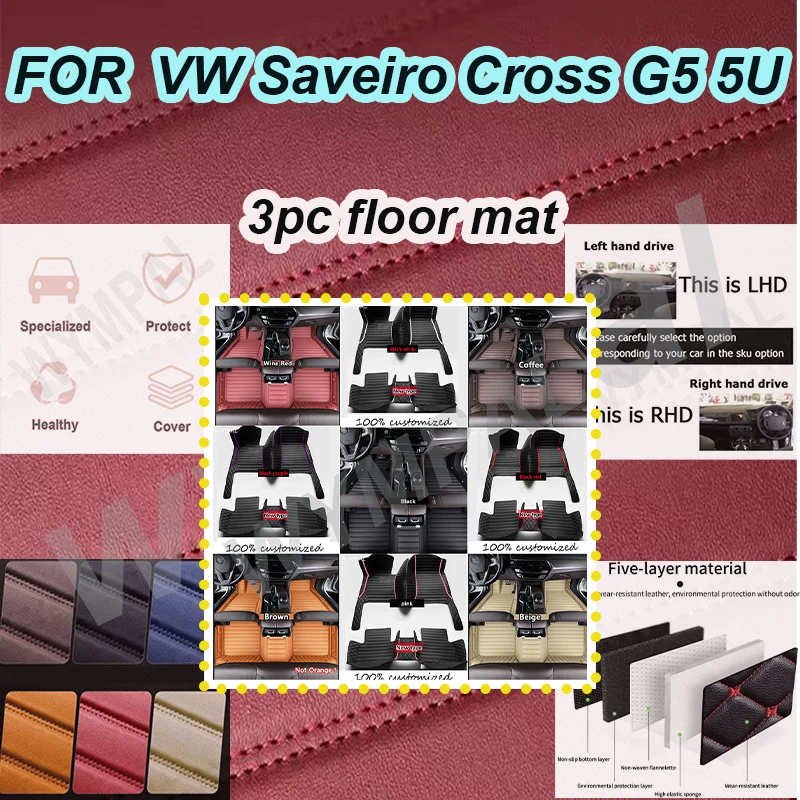 Alfombrilla de cuero Artificial personalizada de lujo para coche VW Saveiro Cross G5 5U 2009 ~ 2017 protege el Interior de su vehículo