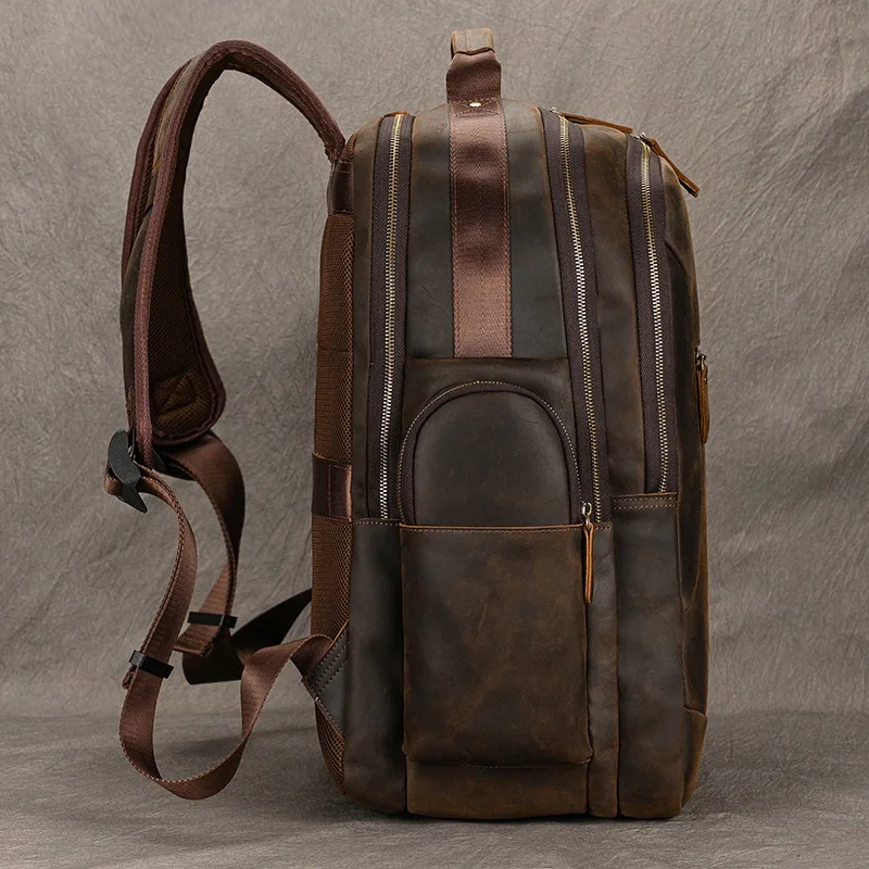 New Arrivals Genuine Leather Backpack Man Real Cowskin Travel Bag Male Vintage Fit 17 Inch Laptop Backpack School Bag Daypack