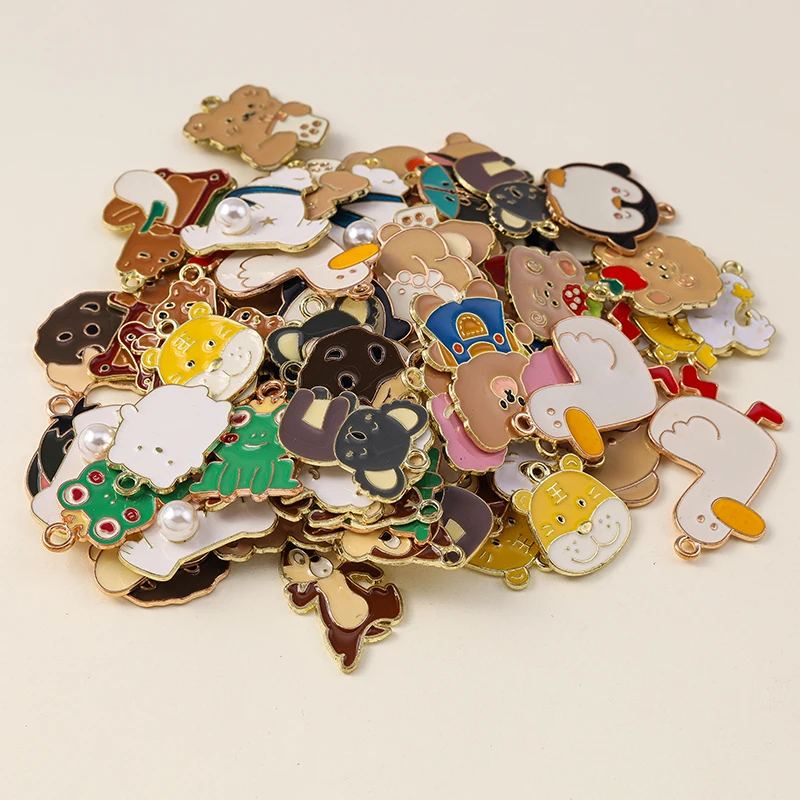 Leslie 10pcs Enamel Animal Charms Bear Duck Frog Penguin Pendant for Jewelry Making DIY Necklaces Earrings Jewelry Finding